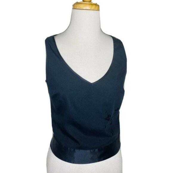 Guess Y2K Top Vintage 90s Sleeveless V-Neck Velvet Textured Flowers Black Top S - Picture 2 of 10